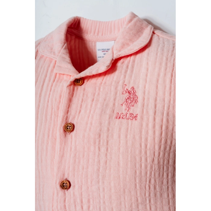 U.S POLO ASSN. KIZ BEBEK GÖMLEK PİJAMA TAKIM - PUDRA