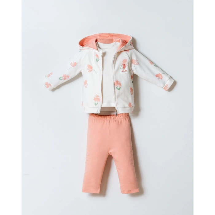 U.S POLO ASSN. KIZ BEBEK 3 LÜ TAKIM - BEYAZ-PUDRA