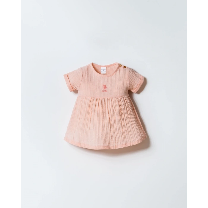 U.S POLO ASSN. KIZ BEBEK MÜSLİN ELBİSE - PUDRA