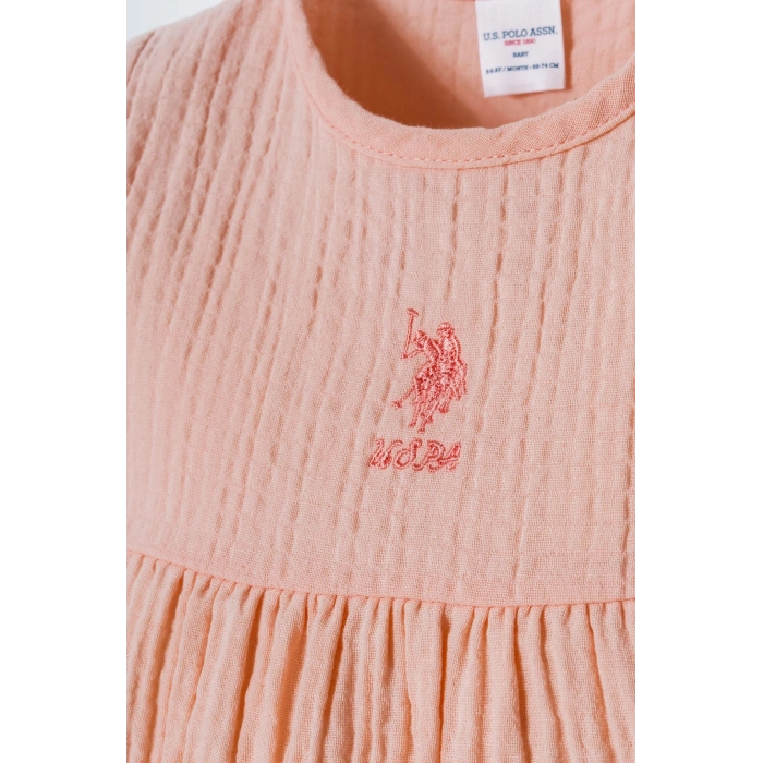 U.S POLO ASSN. KIZ BEBEK MÜSLİN ELBİSE - PUDRA