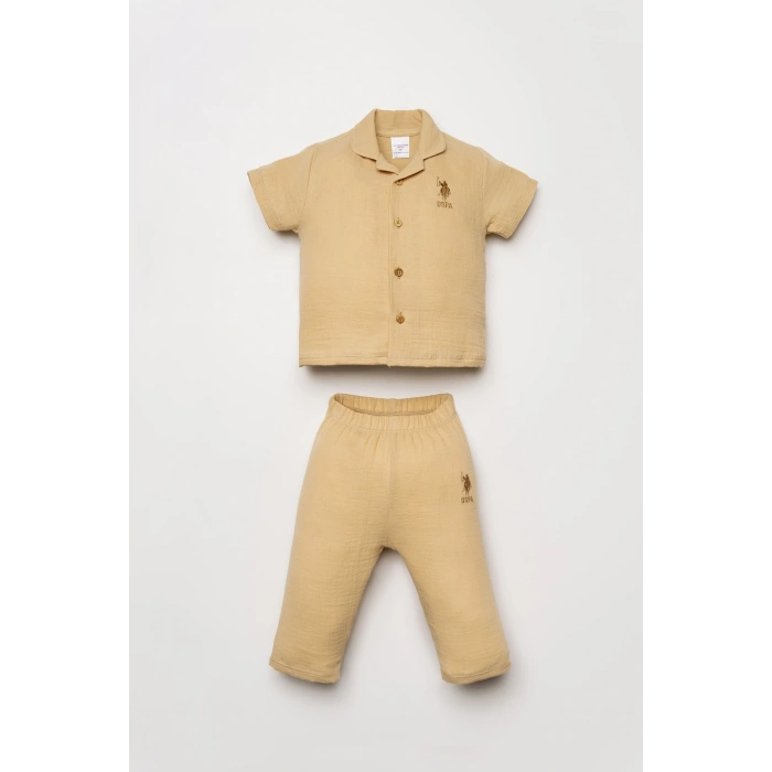 U.S.POLO ERKEK BEBEK GÖMLEK PİJAMA TAKIMI - KUM