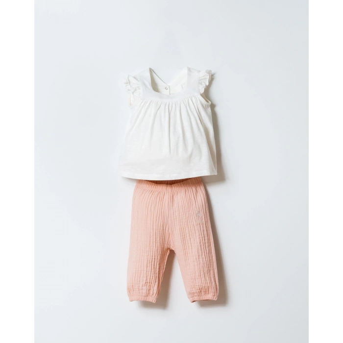 U.S POLO ASSN. KIZ BEBEK T-SHIRT TAKIM - BEYAZ-PUDRA