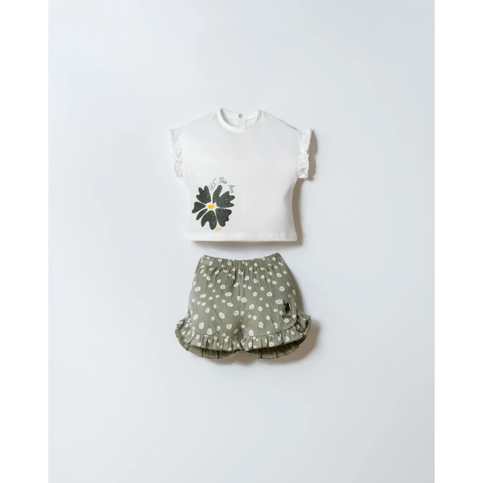 U.S POLO ASSN. KIZ BEBEK ŞORT T-SHIRT TAKIM - BEYAZ-YEŞİL