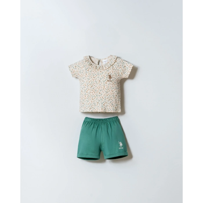 U.S POLO ASSN. KIZ BEBEK ŞORT T-SHIRT TAKIM - EKRU-YEŞİL