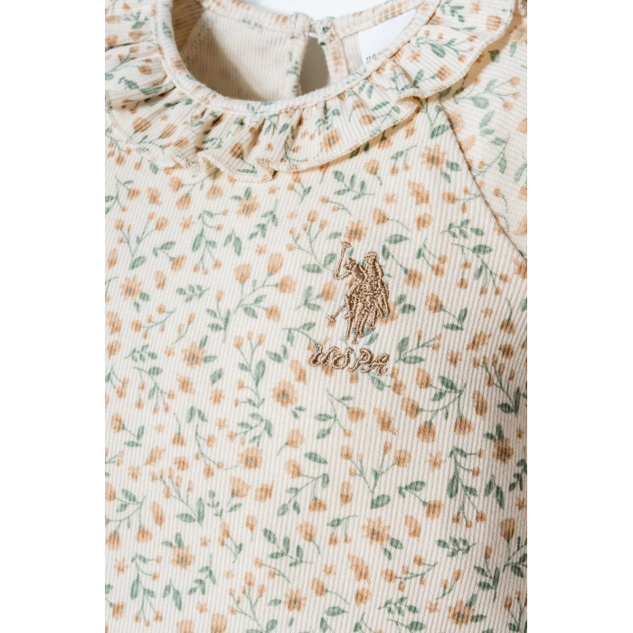 U.S POLO ASSN. KIZ BEBEK ŞORT T-SHIRT TAKIM - EKRU-YEŞİL