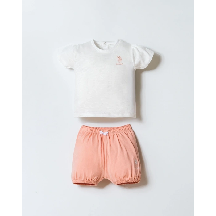 U.S POLO ASSN. KIZ BEBEK ŞORT T-SHIRT TAKIM - BEYAZ-PUDRA
