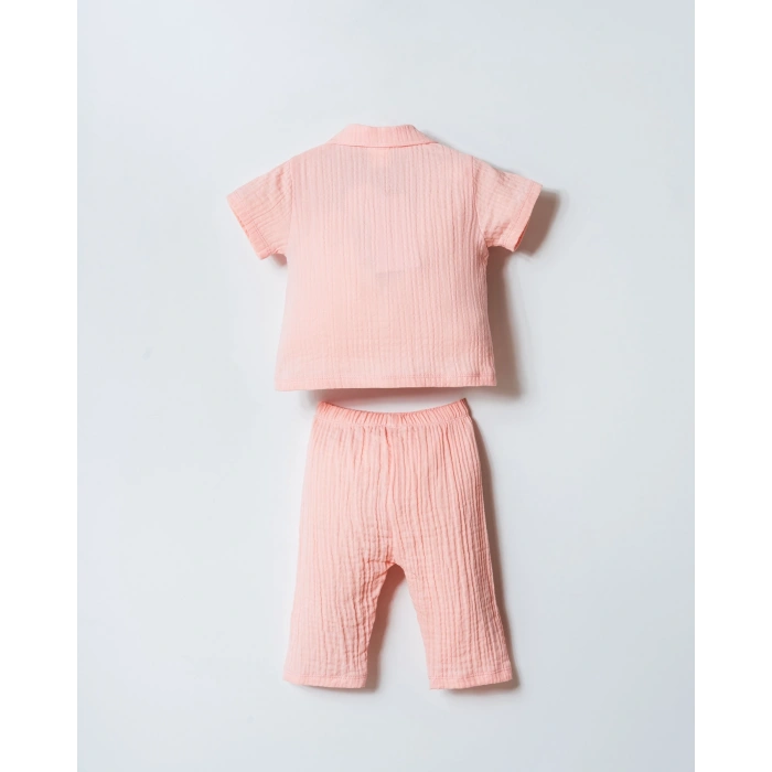 U.S POLO ASSN. KIZ BEBEK GÖMLEK PİJAMA TAKIM - PUDRA