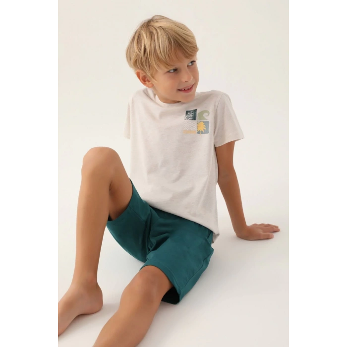 ARNETTA BABA OĞUL BERMUDA TAKIM - KREM MELANJ