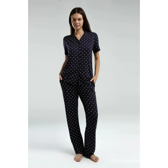 ARNETTA KADIN GÖMLEK PİJAMA TAKIMI - LACİVERT