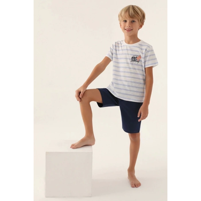 ERKEK ÇOCUK BERMUDA TAKIM - KREM MAVİ