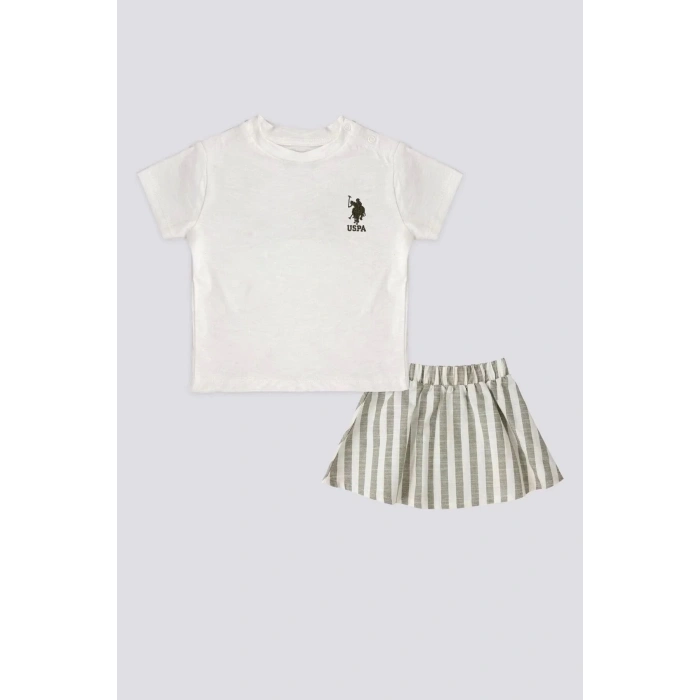 KIZ BEBEK 2 LI KISA KOL T-SHIRT TAKIM - KREM