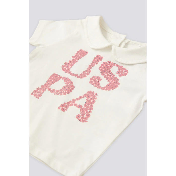 KIZ BEBEK 2 LI KISA KOL T-SHIRT TAKIM - KREM