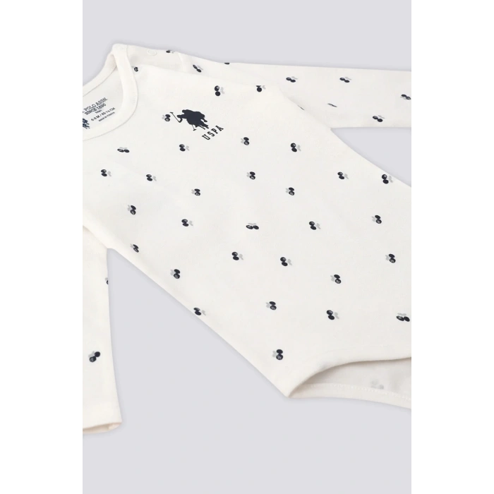 KIZ BEBEK 2 Lİ UZUN KOLLU BODY SET - KREM/DESENLİ