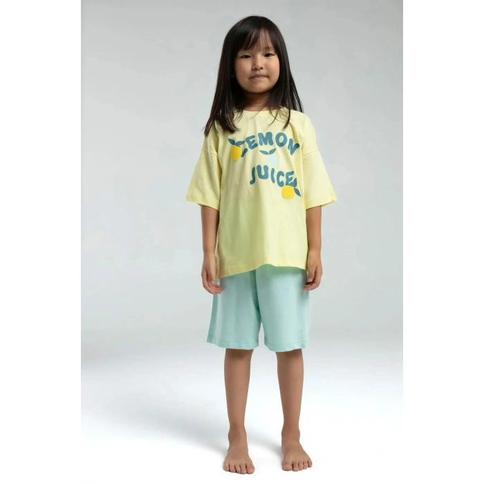 KIZ ÇOCUK BERMUDA TAKIM - AÇIK SARI