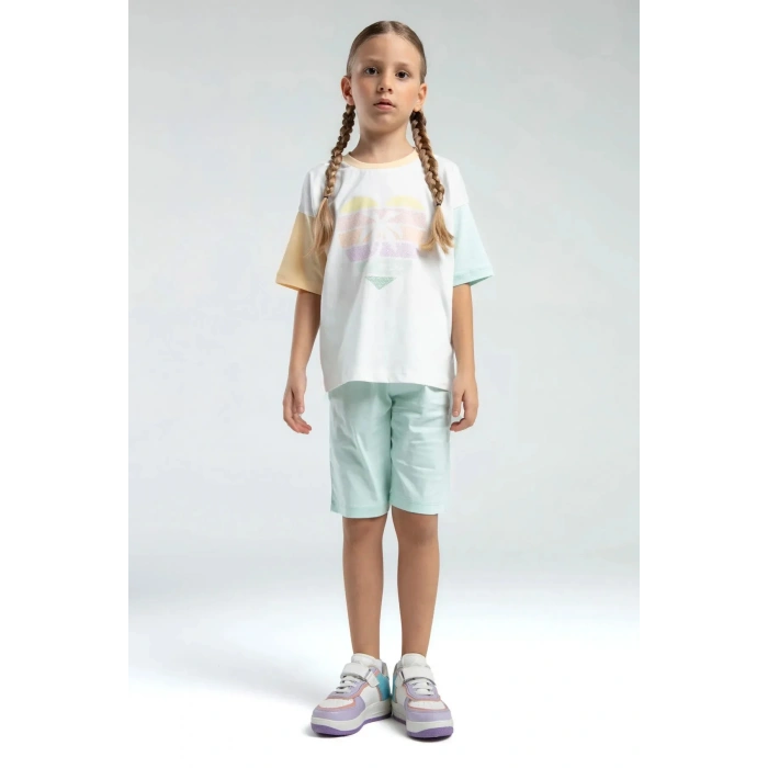 KIZ ÇOCUK BERMUDA TAKIM - BEYAZ/BEJ