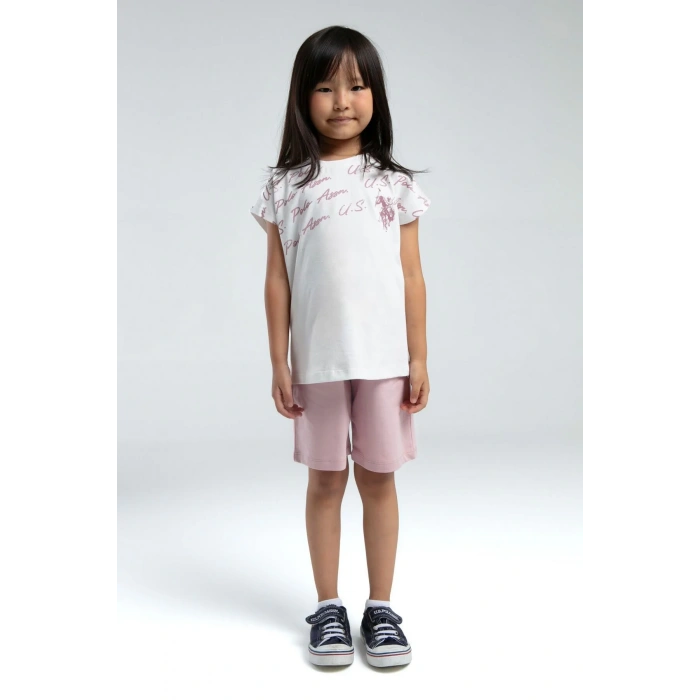 KIZ ÇOCUK BERMUDA TAKIM - BEYAZ/SOFT PEMBE