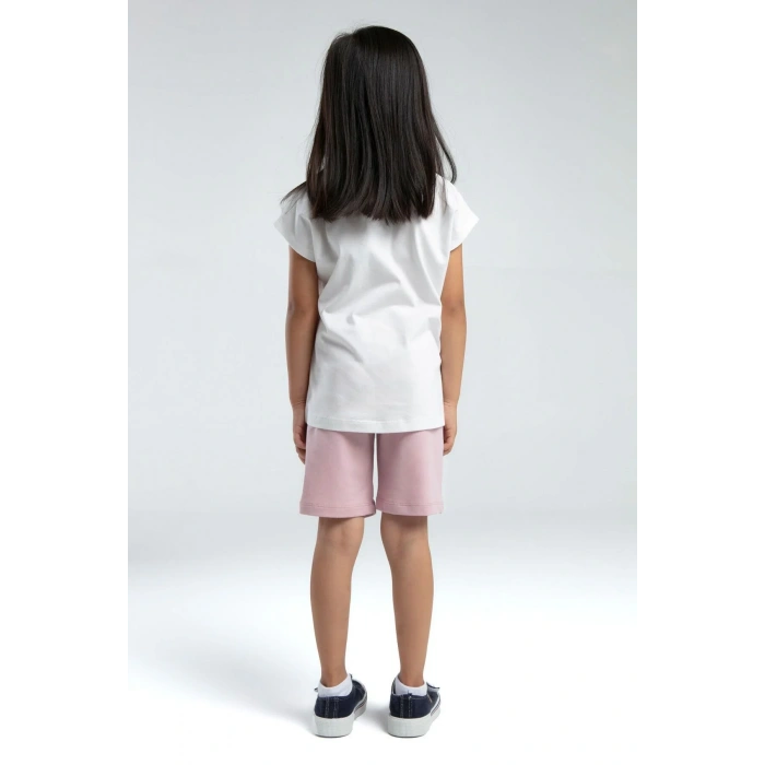 KIZ ÇOCUK BERMUDA TAKIM - BEYAZ/SOFT PEMBE