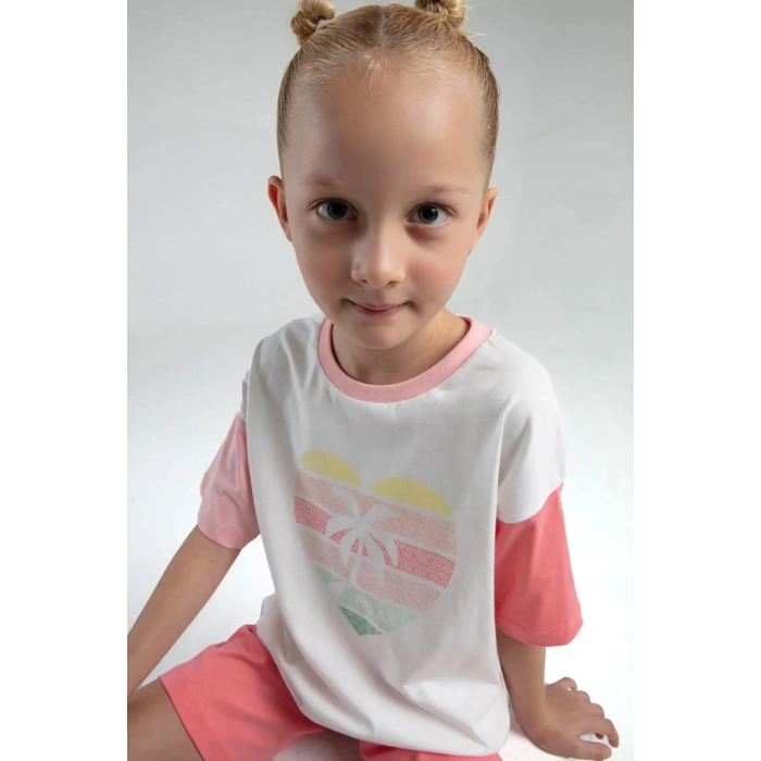 KIZ ÇOCUK BERMUDA TAKIM - BEYAZ/SOMON