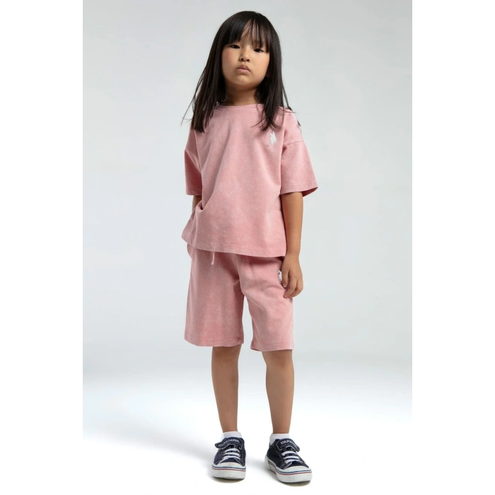KIZ ÇOCUK BERMUDA TAKIM - RETRO PEMBE