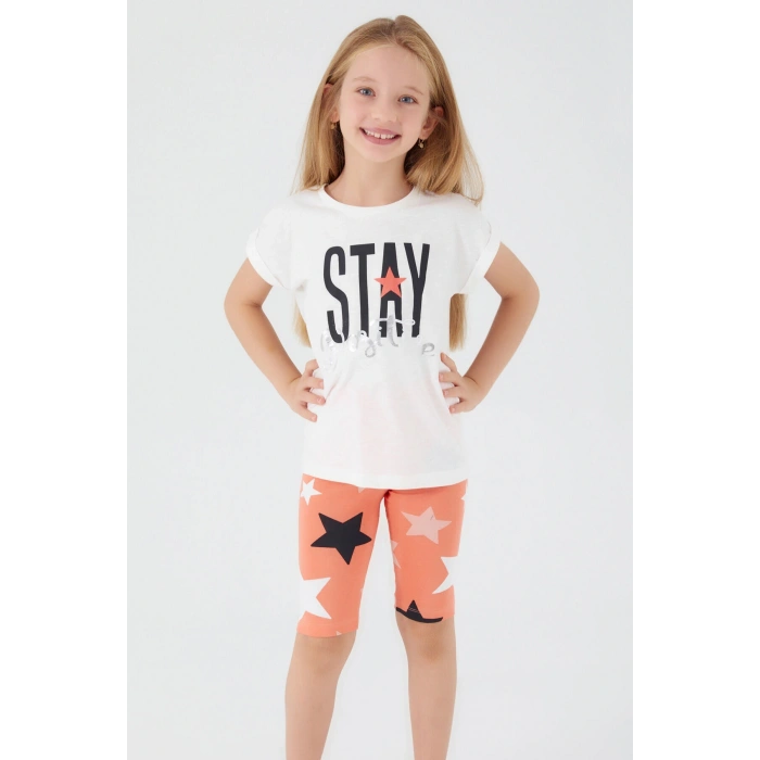 KIZ ÇOCUK BERMUDA TAYT TAKIM - KREM