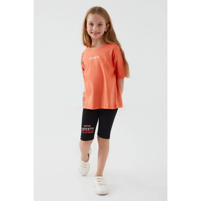 KIZ ÇOCUK BERMUDA TAYT TAKIM - TURUNCU