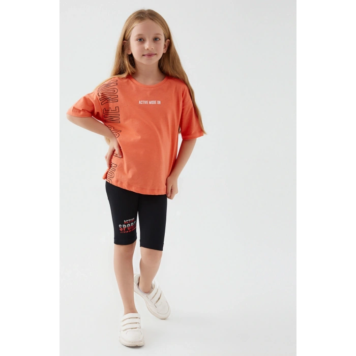 KIZ ÇOCUK BERMUDA TAYT TAKIM - TURUNCU