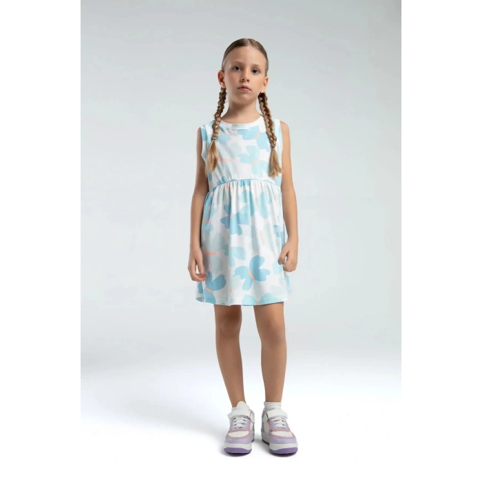 KIZ ÇOCUK ELBİSE - BEYAZ/AÇIK MAVİ