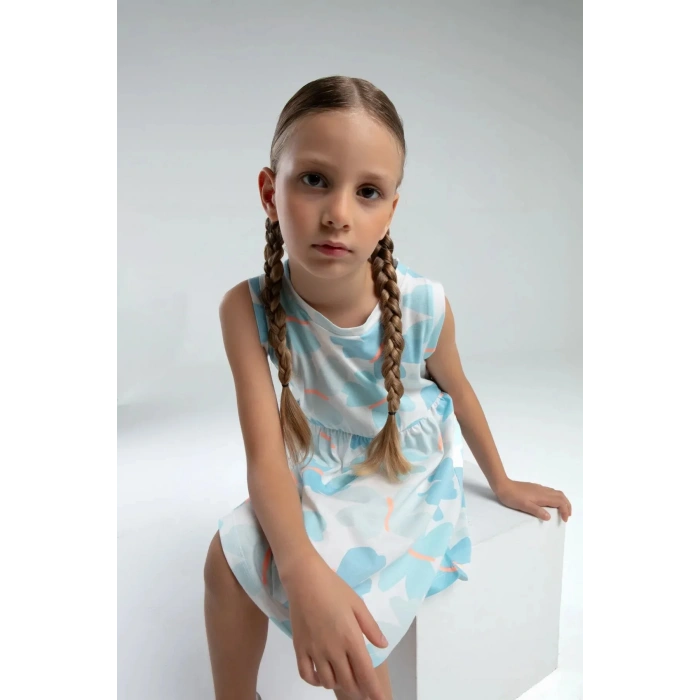 KIZ ÇOCUK ELBİSE - BEYAZ/AÇIK MAVİ