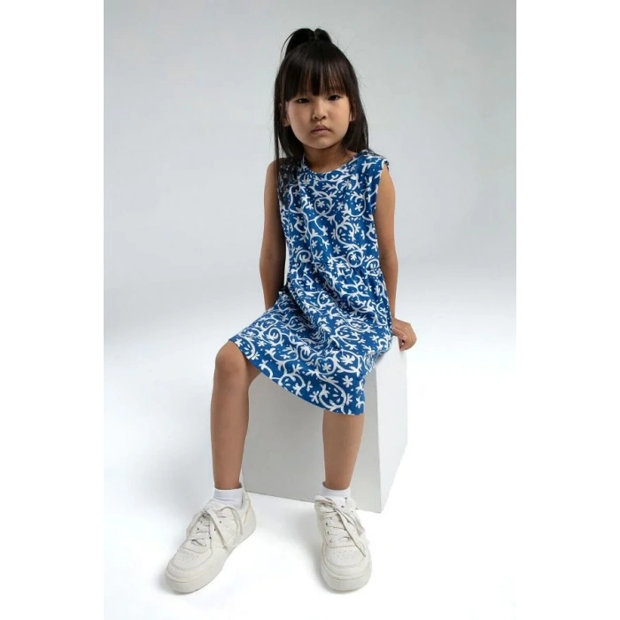 KIZ ÇOCUK ELBİSE - BEYAZ/COBALT