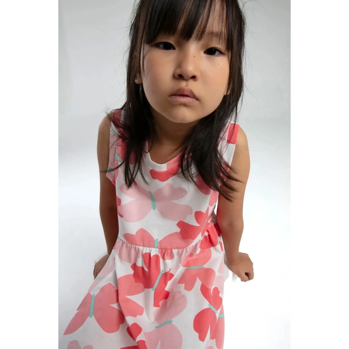 KIZ ÇOCUK ELBİSE - BEYAZ/CORAL