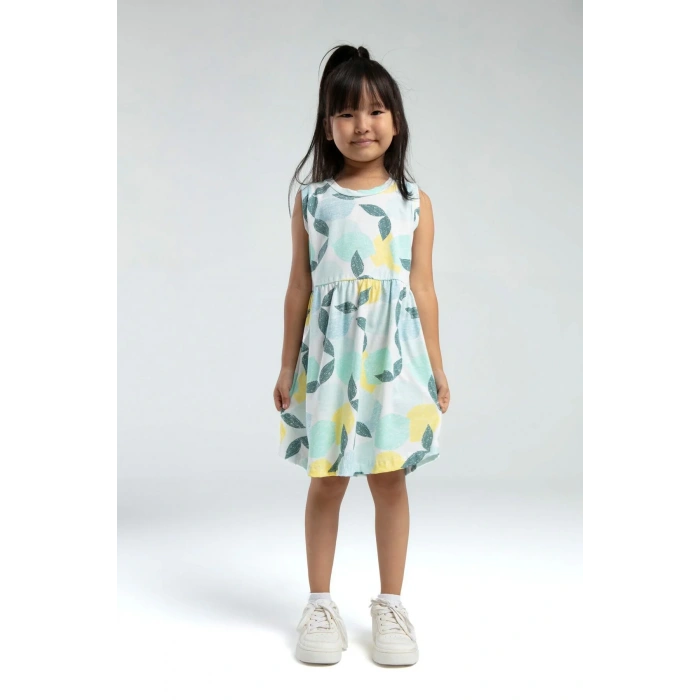 KIZ ÇOCUK ELBİSE - BEYAZ/NİL