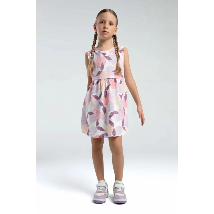 KIZ ÇOCUK ELBİSE - BEYAZ/SOMON