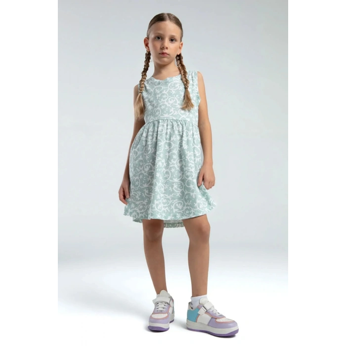 KIZ ÇOCUK ELBİSE - BEYAZ/SU YEŞİLİ