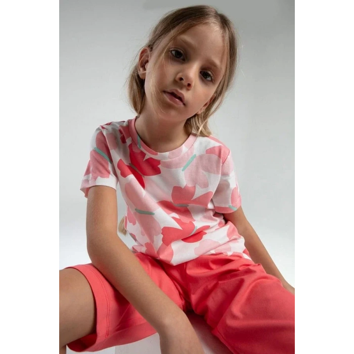 KIZ ÇOCUK KAPRİ TAKIM - BEYAZ/CORAL