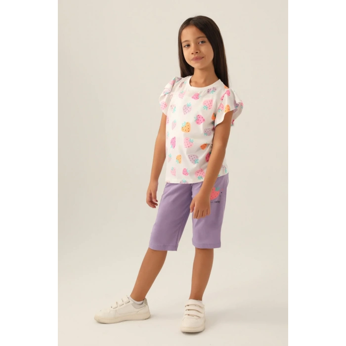 KIZ ÇOCUK KAPRİ TAKIM - KREM LAVANTA