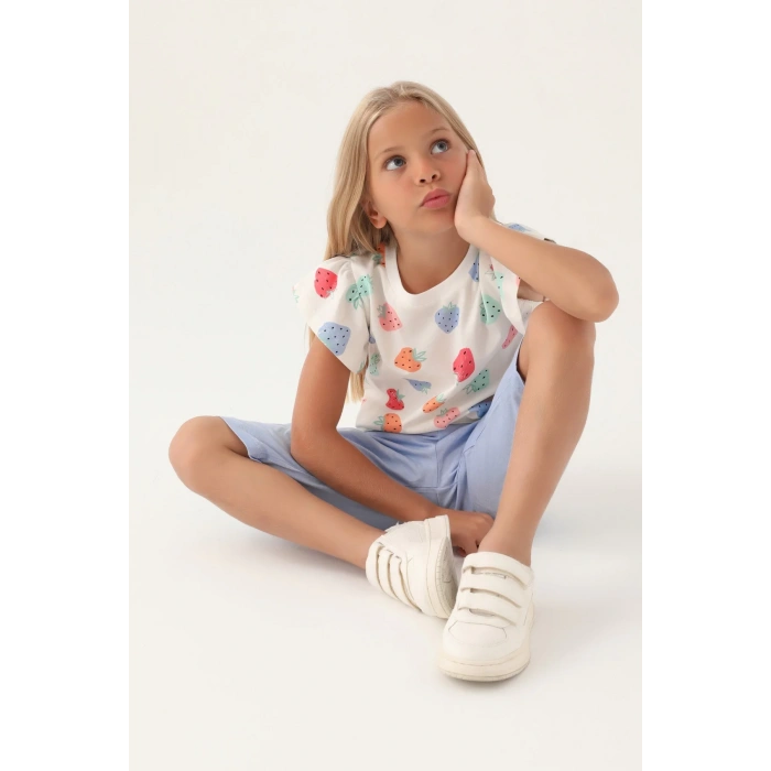 KIZ ÇOCUK KAPRİ TAKIM - KREM LAVANTA