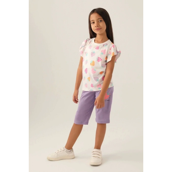 KIZ ÇOCUK KAPRİ TAKIM - KREM MAVİ