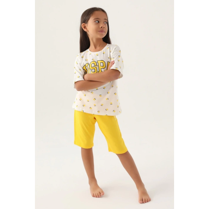 KIZ ÇOCUK KAPRİ TAKIM - KREM SARI