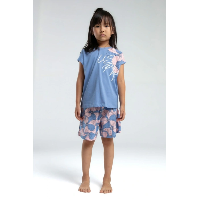 KIZ ÇOCUK ŞORT TAKIM - AÇIK İNDİGO