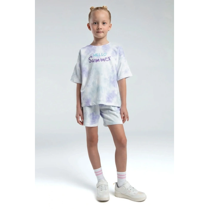 KIZ ÇOCUK ŞORT TAKIM - BEYAZ/LİLA