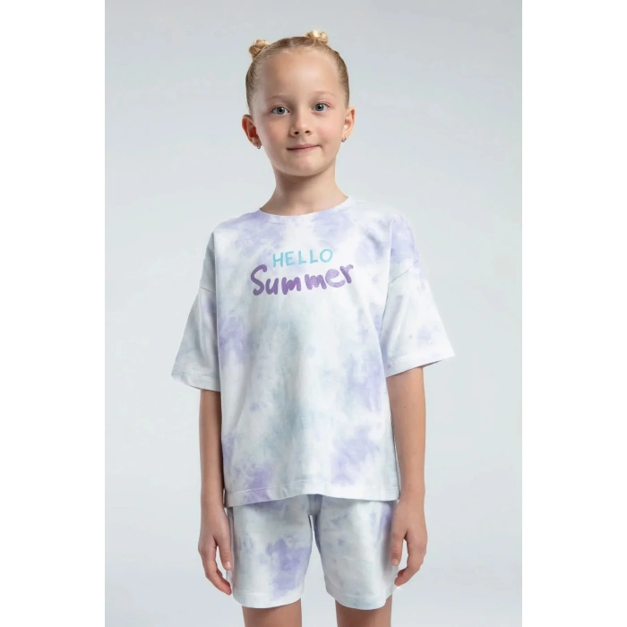 KIZ ÇOCUK ŞORT TAKIM - BEYAZ/LİLA