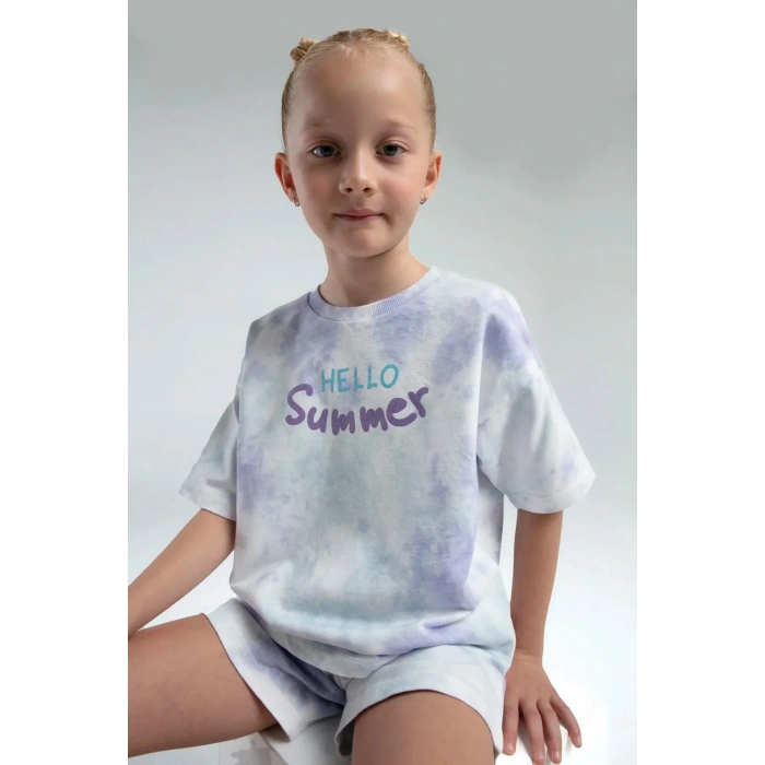 KIZ ÇOCUK ŞORT TAKIM - BEYAZ/LİLA