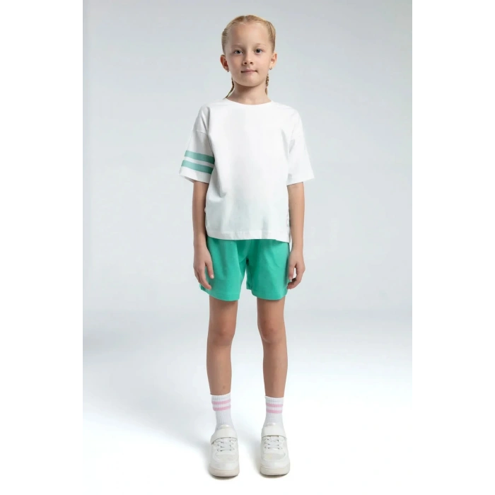 KIZ ÇOCUK ŞORT TAKIM - BEYAZ/MİNT
