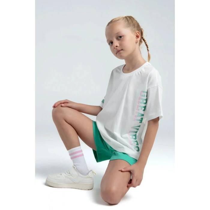 KIZ ÇOCUK ŞORT TAKIM - BEYAZ/MİNT
