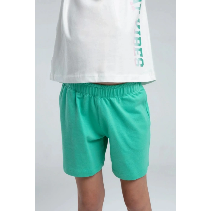 KIZ ÇOCUK ŞORT TAKIM - BEYAZ/MİNT