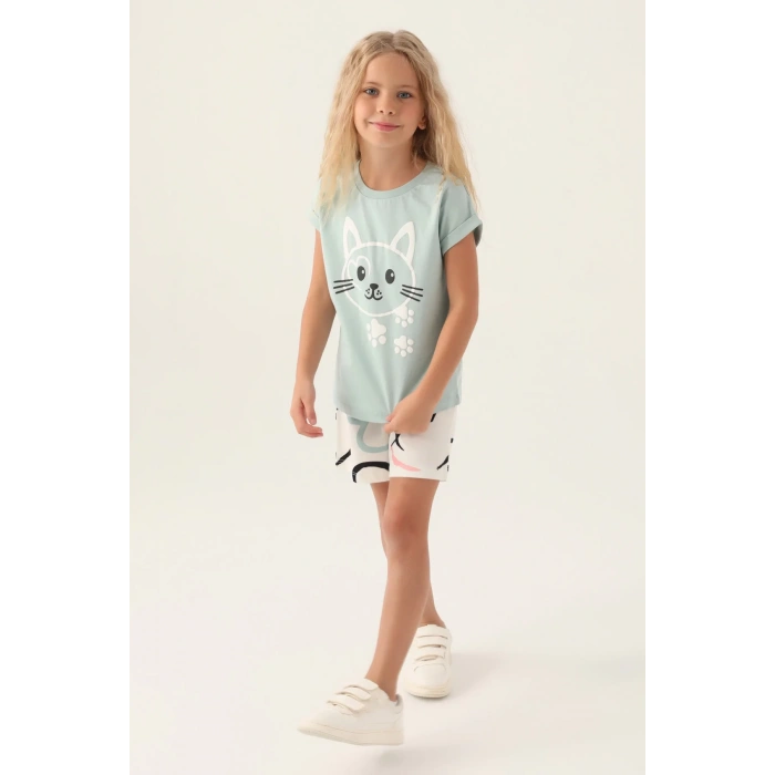 KIZ ÇOCUK ŞORT TAKIM - SU YEŞİLİ