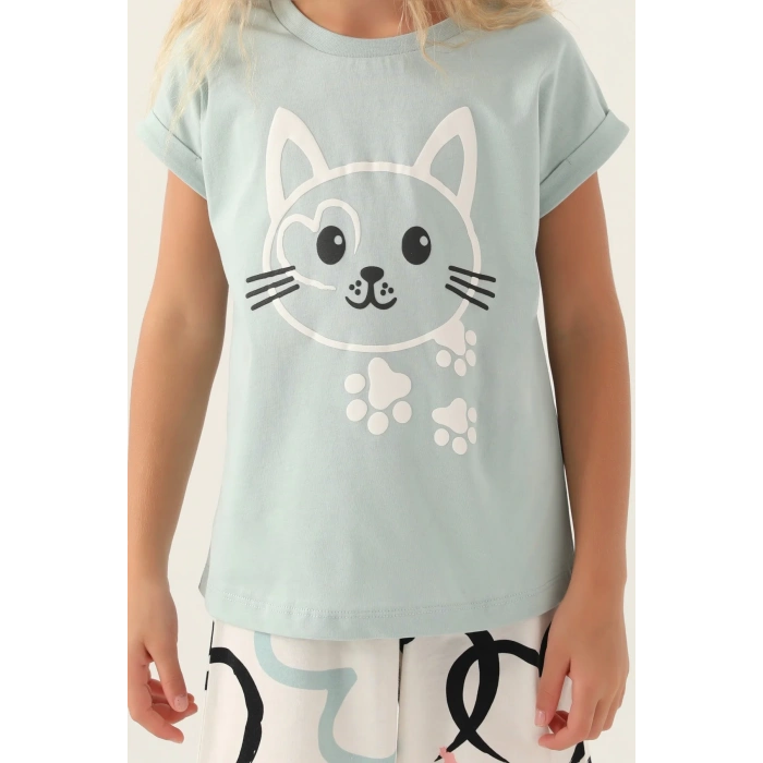 KIZ ÇOCUK ŞORT TAKIM - SU YEŞİLİ