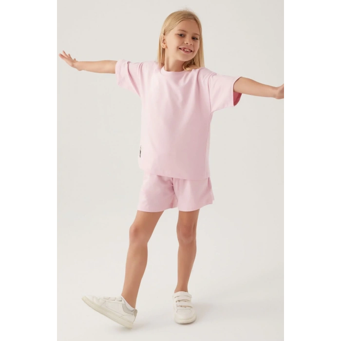 KIZ ÇOCUK ŞORT TAKIM - TOZ PEMBE