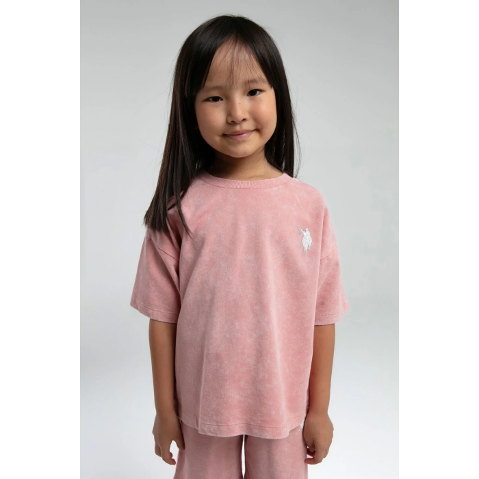 KIZ GARSON BERMUDA TAKIM - RETRO PEMBE