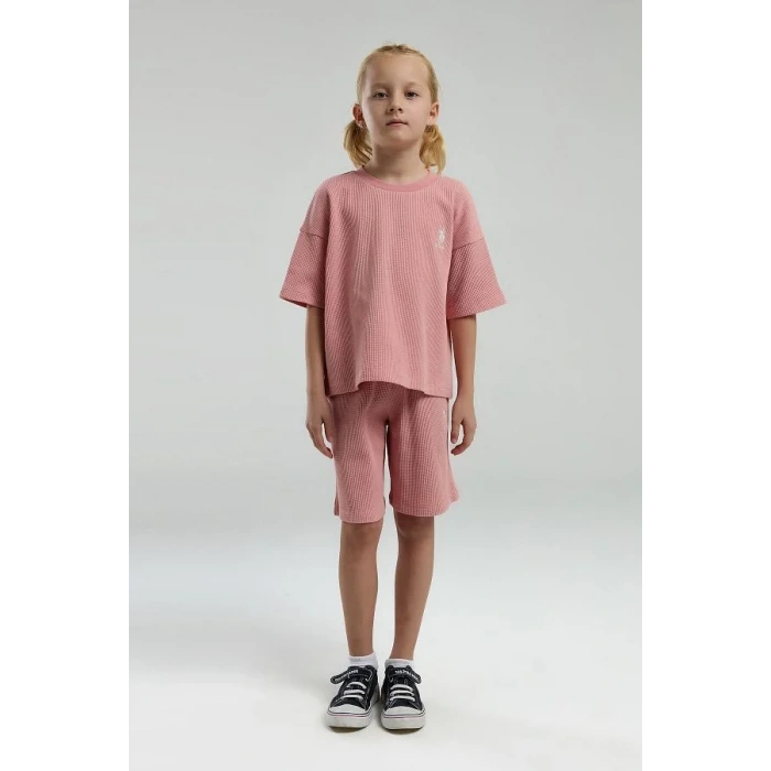 KIZ GARSON BERMUDA TAKIM - RETRO PEMBE